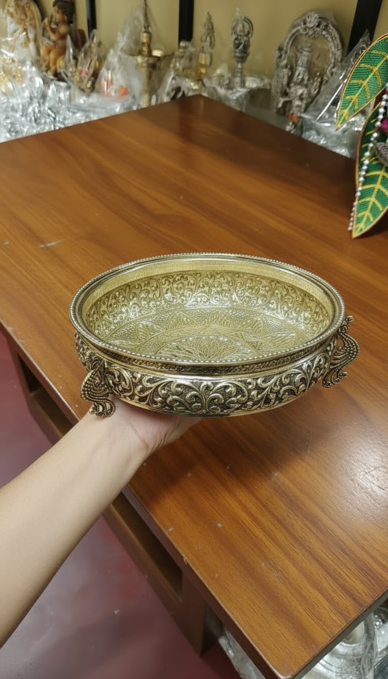 Brass Antique finish peacock legs Urli/Bowl ideal for Pooja Purpose/ home décor/ gift item